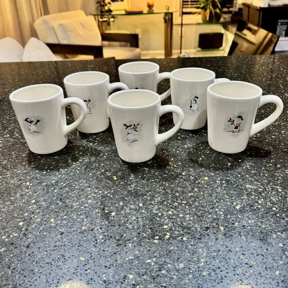 Vintage Williams-Sonoma Holiday Snowman Ceramic Mugs
